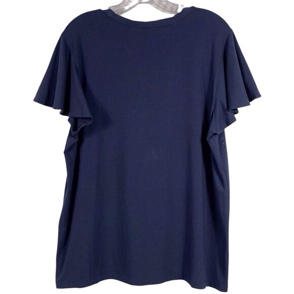 Chico’s Touch of Cool Navy V-Neck Flutter Sleeve Embellished Top Size 3 (XL) - Picture 3 of 16